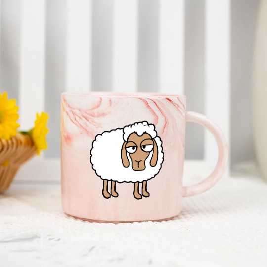 Sheep Tired Bored Look Little Sweet Lamb Bad Mood Marble Mugs