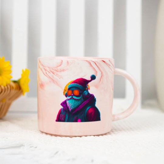 Retro Cool Santa Claus with Headphones Neon Colors Marble Mugs