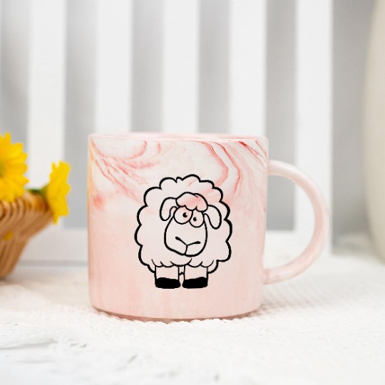 Small Sheep Looks Stupid Cute Curious Cartoon Cool Marble Mugs