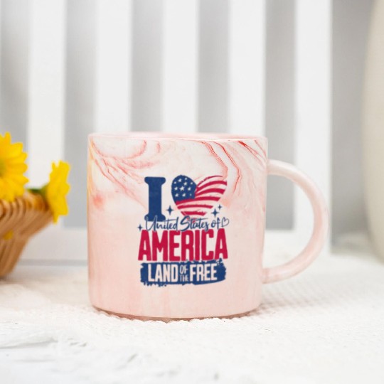 Patriotic "I Love America" Marble Mugs