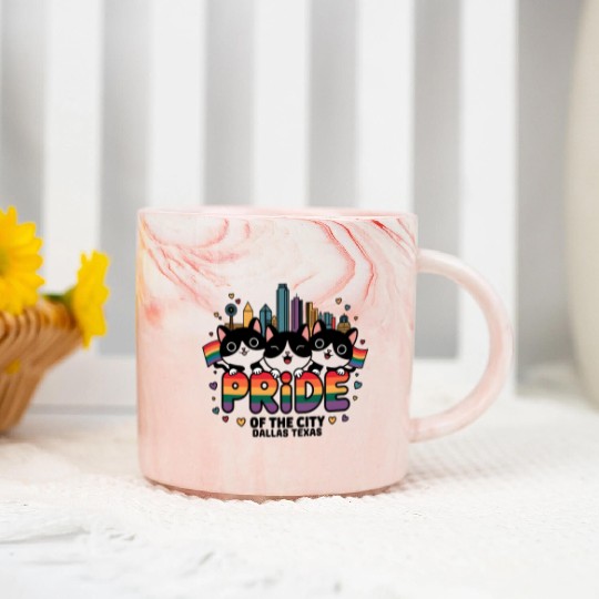 Pride of Dallas City Texas USA Rainbow Flag Marble Mugs