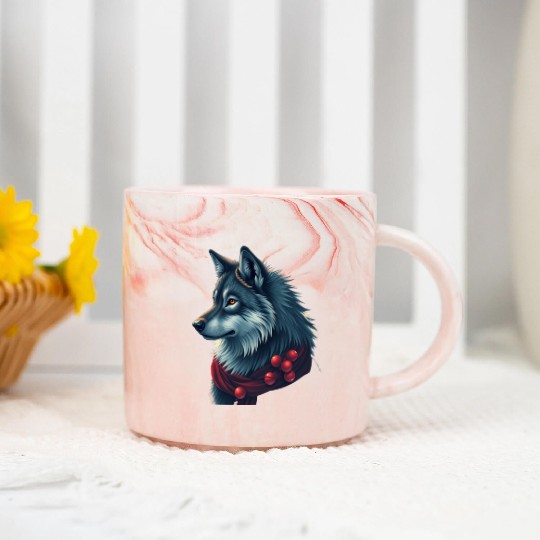 Winter Wolf Holiday Marble Mugs