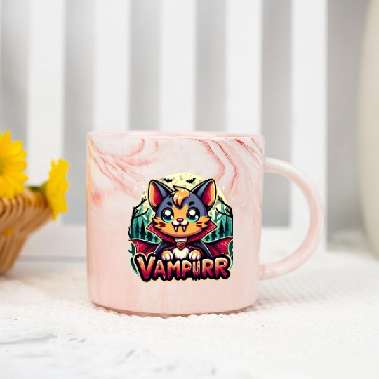 Cute Vampire Cat Halloween Design Marble Mugs