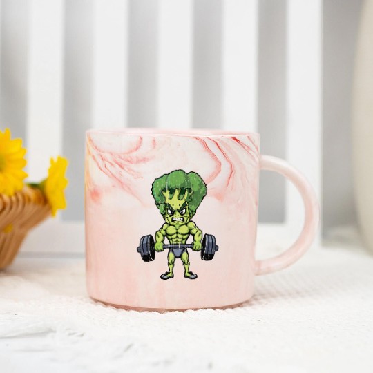 funny broccoli gym bodybuilding Marble Mugs