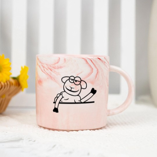 Sheep Waving Behind Wall Fence Sign Cool Smile Fun Marble Mugs