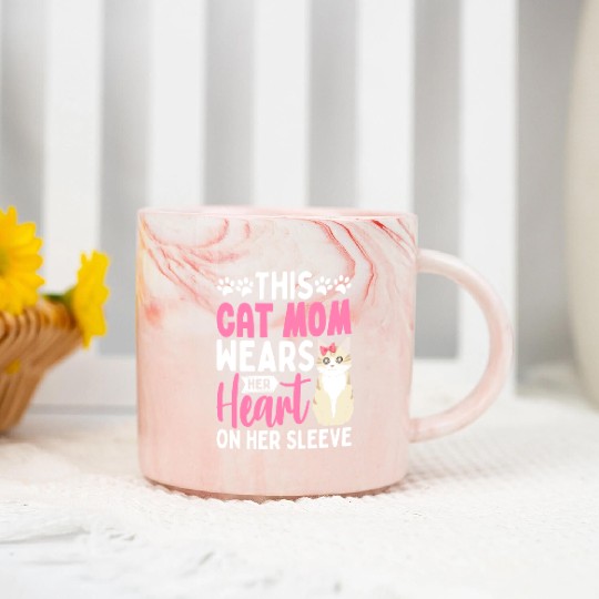 This cat Mom Wears Her Heart on Her Sleeve Marble Mugs