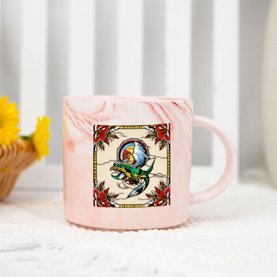 Dragonbird in Stained-Glass Garden" Marble Mugs