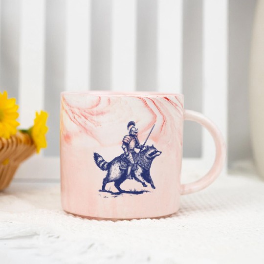 Vintage Raccoon Knight Tattoo Style Marble Mugs, Weird