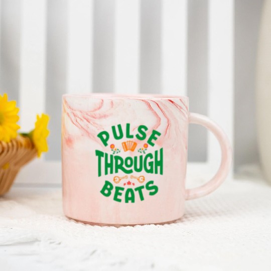 Pulse Through Beats - Typographic Music Band Marble Mugs
