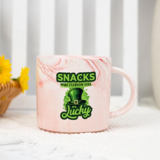 Snacks Make Everyday Feel Lucky St Patricks Day Marble Mugs