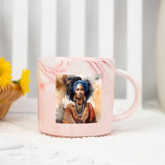 African Woman Portrait B Marble Mugs