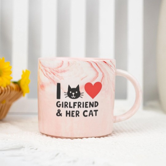 I Love My Girlfriend and Her Cat" Cat Head Design Marble Mugs