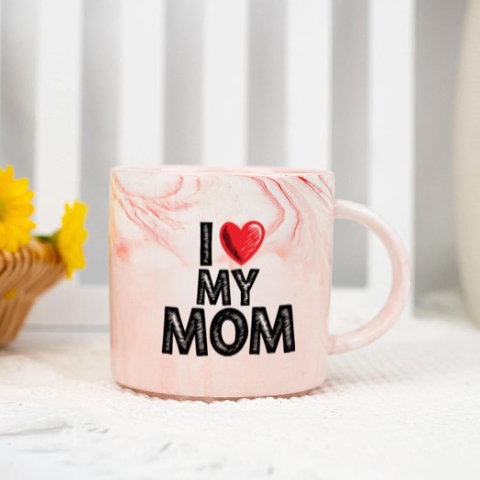 I Love My Mom Hand Sketch Marble Mugs