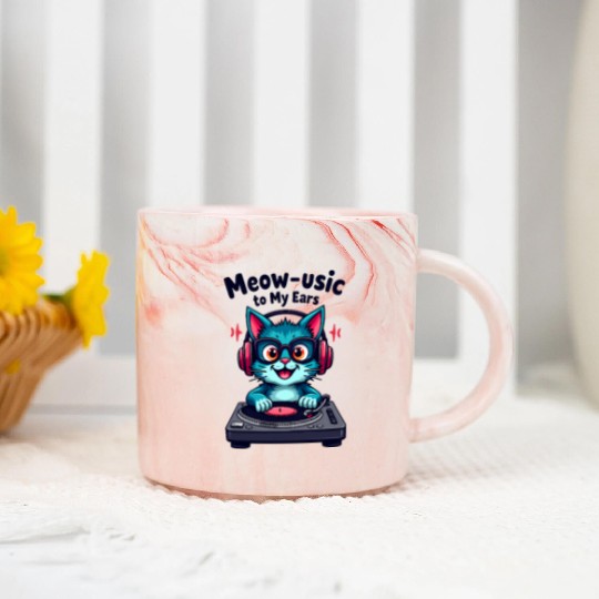 Meow-sic to My Ears - DJ Cat Marble Mugs