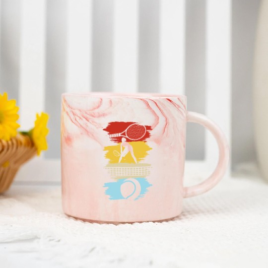 Tennis Passion Silhouette Art Design Marble Mugs