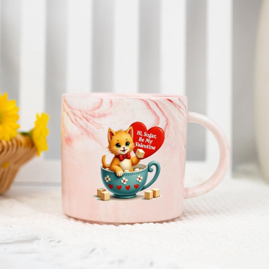 Hi Sugar Vintage Kitten Valentine s Day Card Marble Mugs