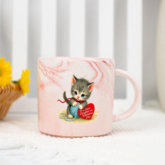 Kitten To a Dear Valentine s Day Card Marble Mugs
