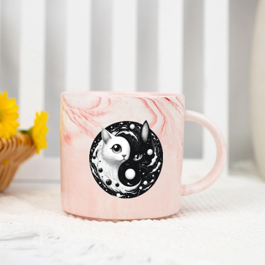 Ying and Yang Cats Asian Meditation Gift Idea Marble Mugs