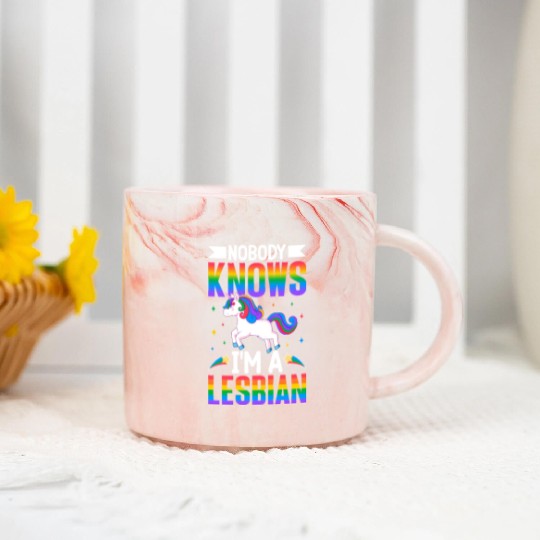 Nobody Knows I'm A Lesbian Pride LGBTQ Rainbow Marble Mugs