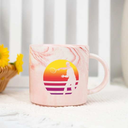Retro Sunset Tennis Enthusiast Graphic Marble Mugs