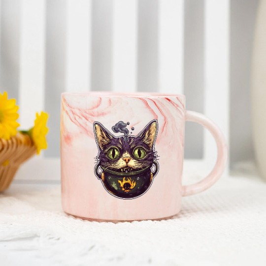 Cat Boiler Cat Witch Halloween Marble Mugs