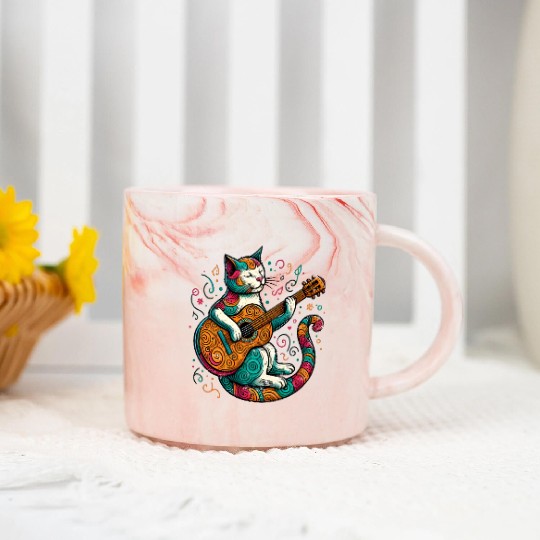 Cat Playing Guitar Marble Mugs