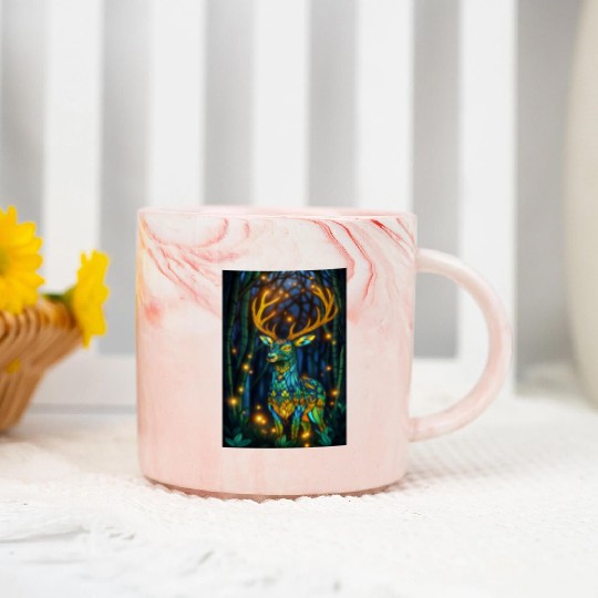 Luminous Deer in Twilight Grove Marble Mugs