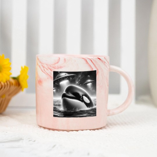 Killer whale Funny Graphic Selfie with UFOs Weird Marble Mugs