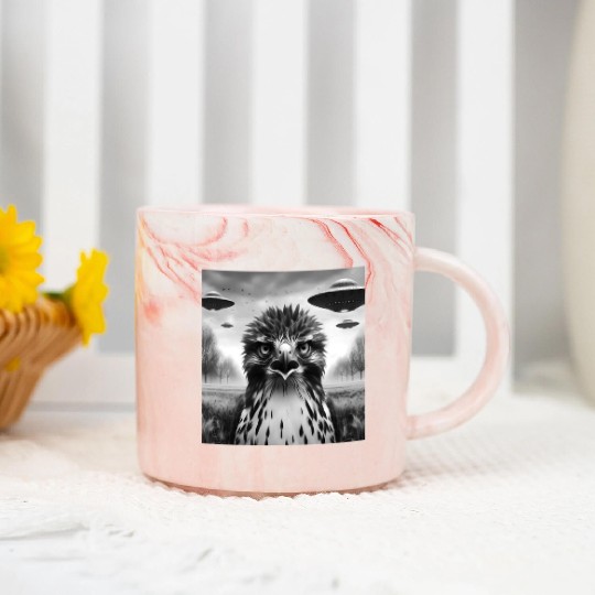 Hawk falcon Funny Graphic Selfie with UFOs Weird Marble Mugs