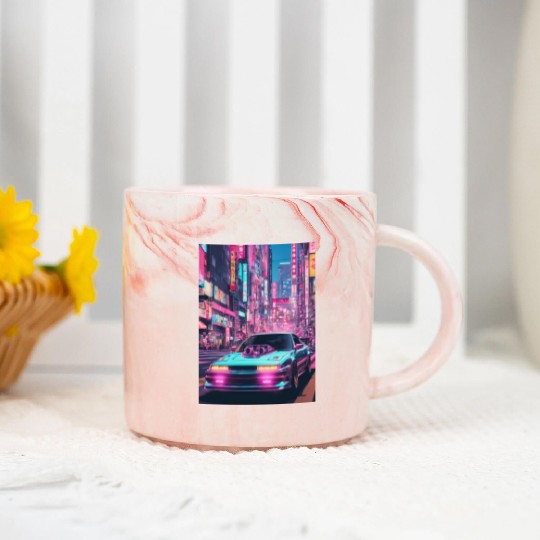 Scooped street racer in downtown Tokyo vaporwave Marble Mugs