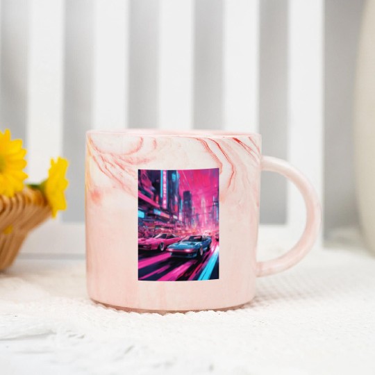 Street racers in downtown Tokyo Vaporwave Marble Mugs