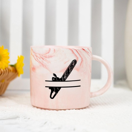 Chainsaw lumberjack banner Marble Mugs