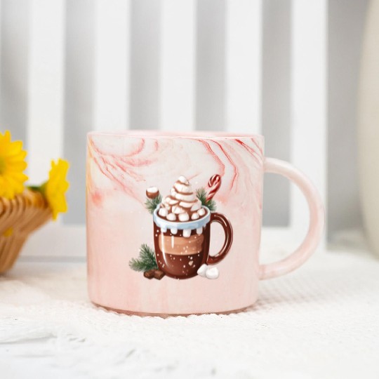 Festive Hot Chocolate with Marshmallows Marble Mugs