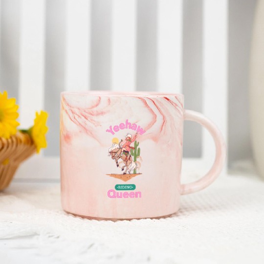Yeehaw Queen, girl horse riding Marble Mugs.