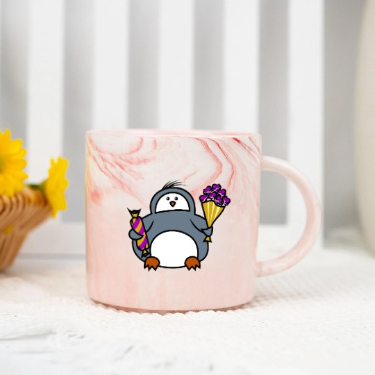 penguin with flowers and sweets Marble Mugs