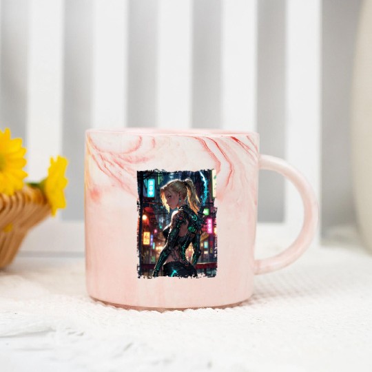 Cyberpunk Women Warrior Anime Marble Mugs