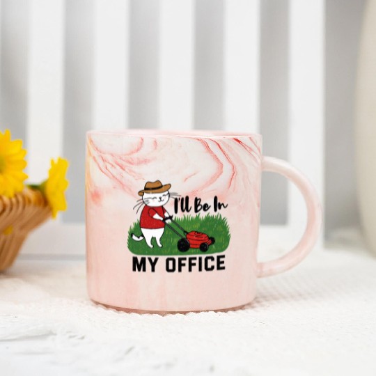 funny cat Lawn mowing Marble Mugs