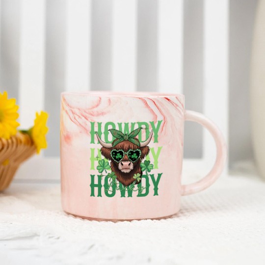 Howdy Howdy Lucky Highland Cow St Patricks Day Marble Mugs