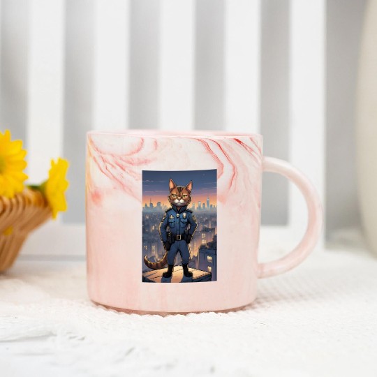 Cat painting red black cat Police Cat Marble Mugs
