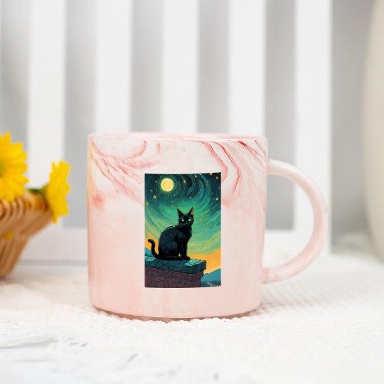 Cat painting red black cat Marble Mugs