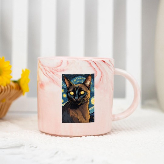 Cat painting red black cat Marble Mugs