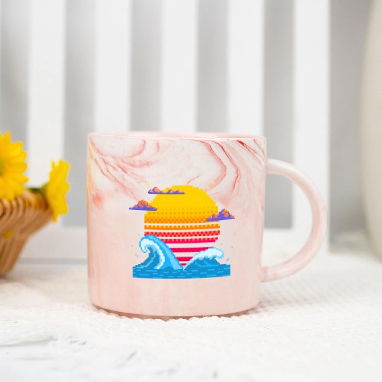 Pixel Sunset Horizon Marble Mugs