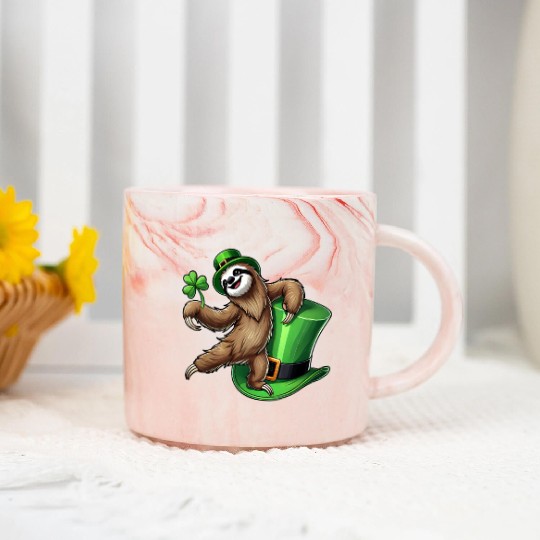 St. Patrick's Day Penguin with Clover and Hat Marble Mugs