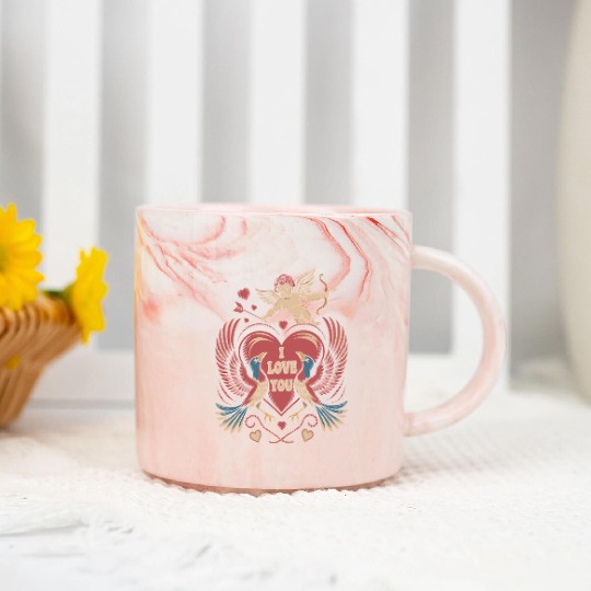 Vintage Valentine I Love You Cupid Heart Design Marble Mugs