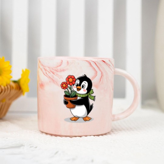 Cute Penguin Gardener Garden Joyful Design Marble Mugs