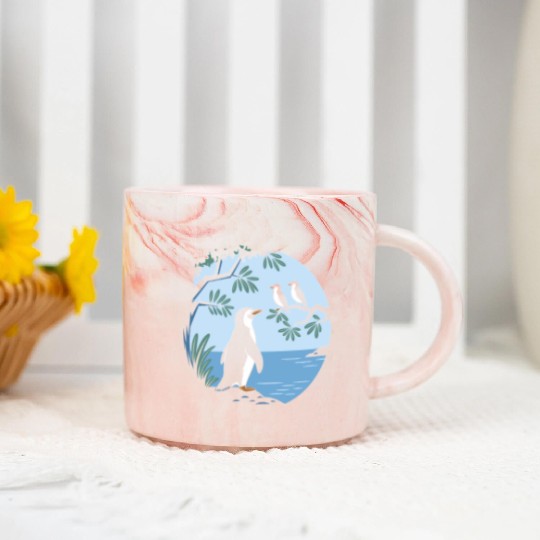 Birdwatching Penguins Nature Scene Marble Mugs