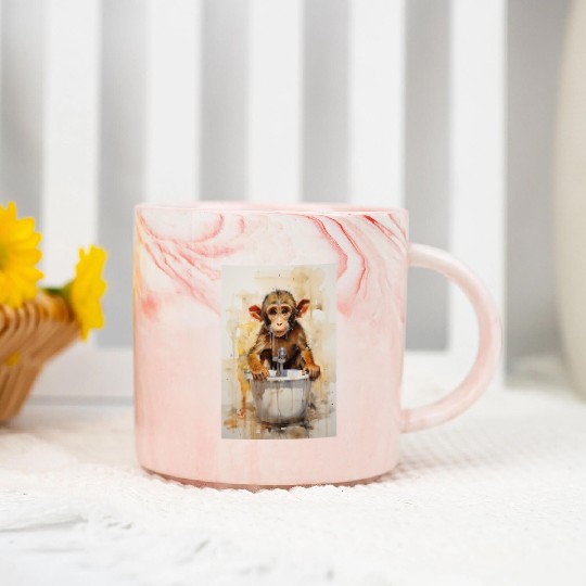 Cute monkey in bathtub. Funny animal art Marble Mugs