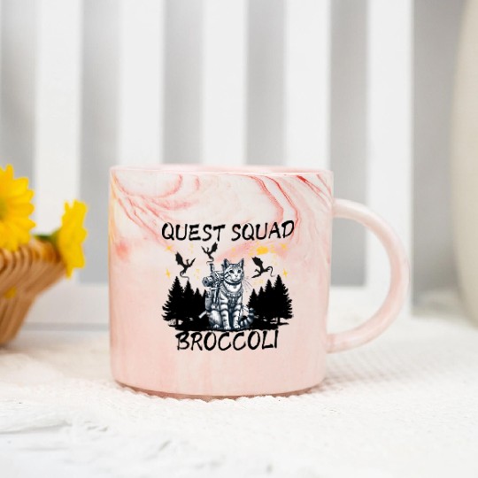 Retro Quest Fantasy Squad Broccoli Funny Cat Lover Marble Mugs