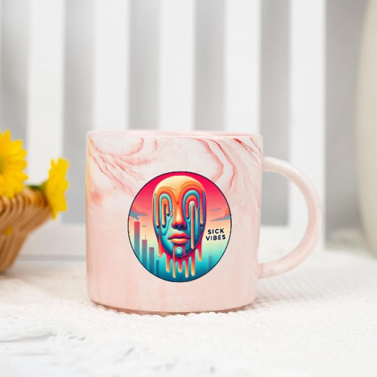 Surreal Melting Face Psychedelic Art - Sick Vibes Marble Mugs