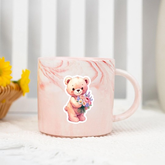 Teddy bear with bouquet of flowers Marble Mugs
